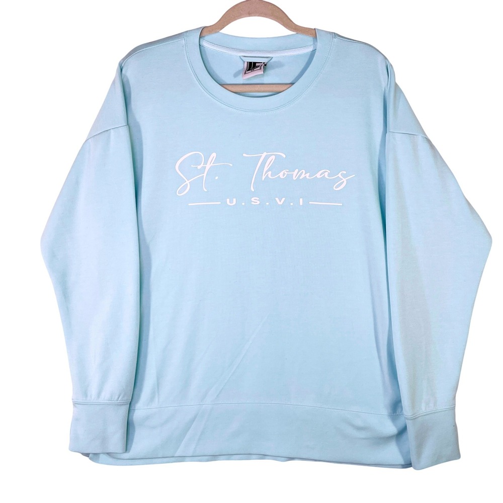 St. Thomas USVI Light Blue Graphic Sweatshirt Pullover Mens Medium Long Sleeve